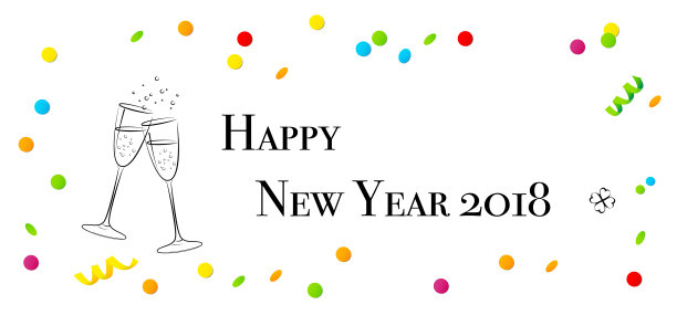 三叶草和五彩纸屑的贺卡，新年横幅，2018年，图片下载