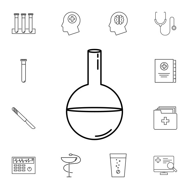 化学试验管路图标。一组药物工具图标。高质量的图形设计。标志，轮廓符号的收集，简单的图标网站，网页设计图片下载
