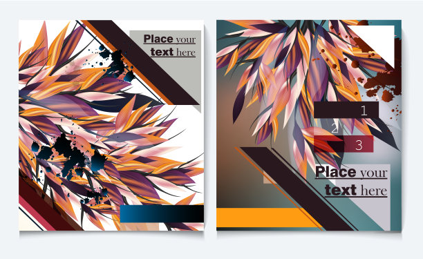 宣传册传单设计模板矢量封面介绍抽象风格与多彩的叶子图片下载