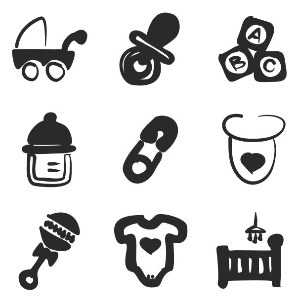 婴儿用品图标徒手填充图片下载