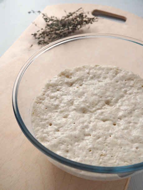 面团发酵。为面包、糕点或披萨准备酵母面团。图片下载