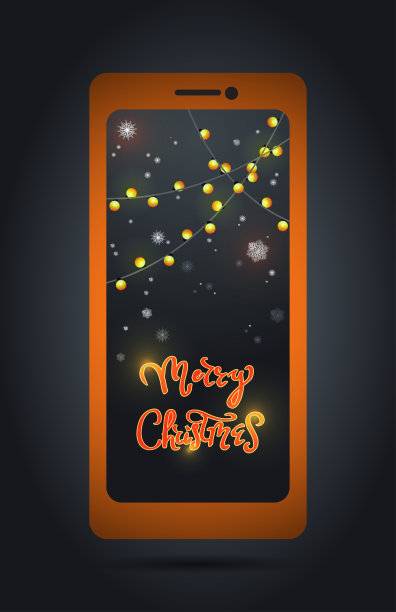 屏幕上有花环和祝福的大智能手机。图片下载