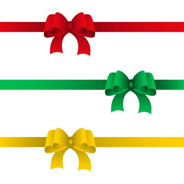 一套节日蝴蝶结与红、绿、黄丝带。矢量图图片下载