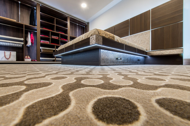 卧室的地毯和床上的大隐藏抽屉图片下载