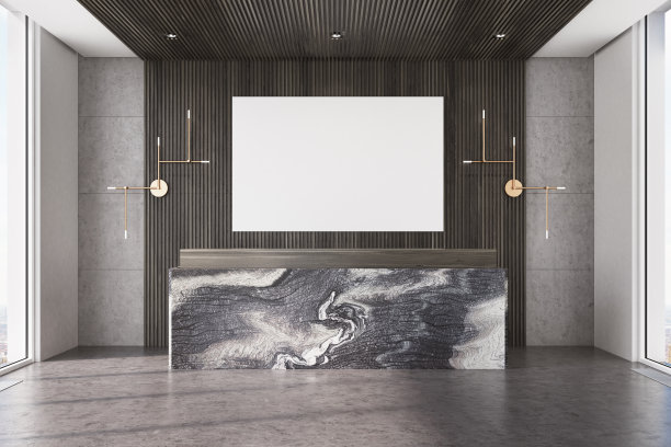 深色木质办公室，大理石接待，海报图片下载