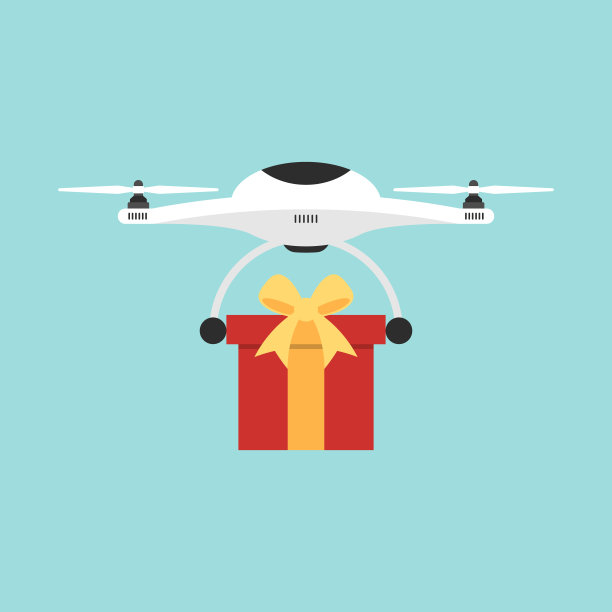 快递无人机飞运一份礼物，平面设计图片下载