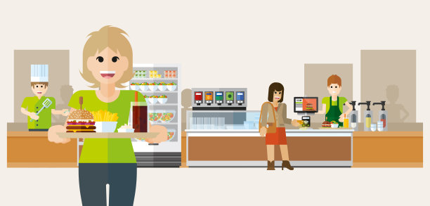 具有非接触式支付系统的现代食堂图片下载