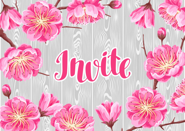 用樱花或樱花邀请。日本的花朵装饰图片下载