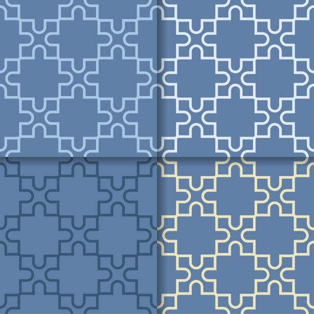 几何背景。一套蓝色无缝模式图片下载