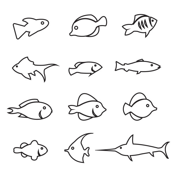 矢量图标鱼插图白细线图片下载