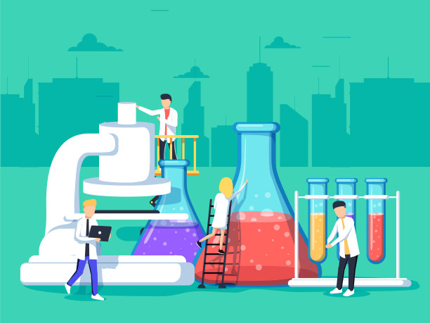 实验室的研究人员正在用显微镜分析样本并检查试管图片下载