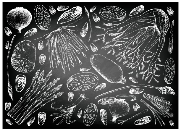 在黑板上手绘球茎蔬菜图片下载