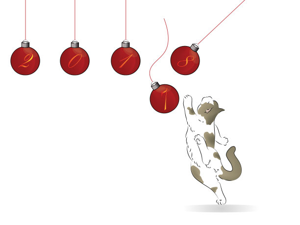 这只猫正在玩新年装饰矢量插图图片下载
