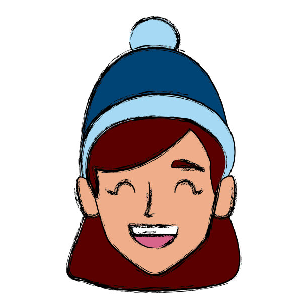 年轻女子与冬季帽子卡通图片下载