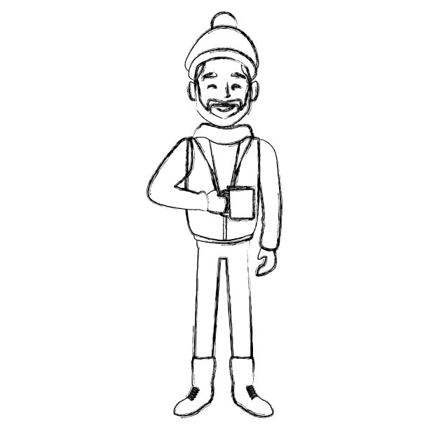 年轻人拿着咖啡杯冬季漫画图片下载