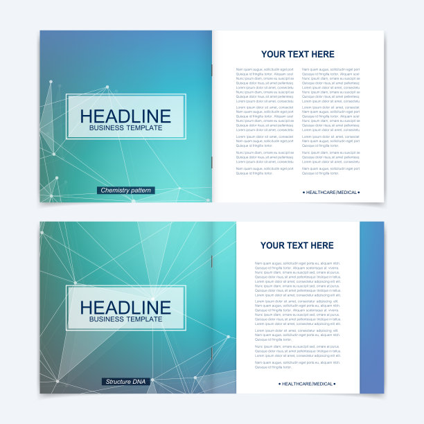 方形宣传册模板。传单表示。商业、科学、技术设计书籍排版。分子科学背景图片下载