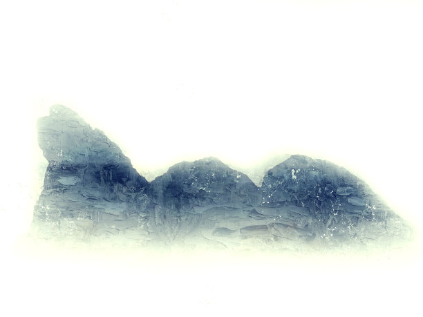 在油画水彩画的背景上抽象美丽的山的剪影，柔和的波浪河和柔和的阳光。图片下载