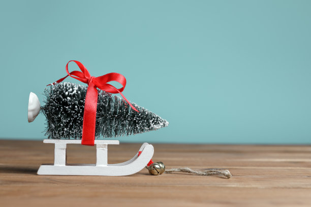 带着圣诞树的小玩具雪橇图片下载