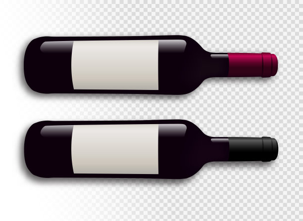 具有透明背景的红酒瓶插画。带有阴影的酒瓶。带有标签的酒瓶。隔离矢量图素材图片