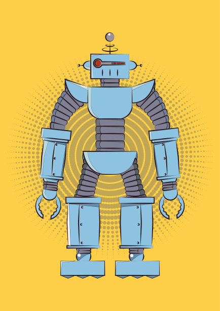 怀旧复古的机器人。矢量插图上的黄色背景图片下载