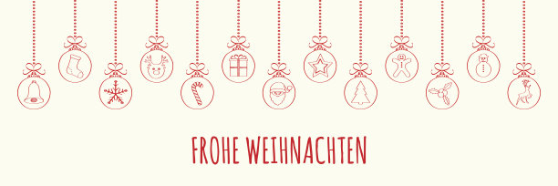 Frohe Weihnachten -德语圣诞快乐。带装饰的圣诞卡概念。向量。图片下载