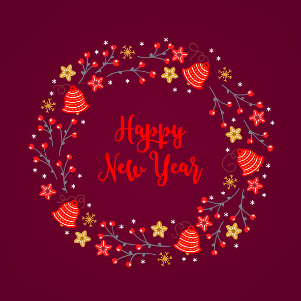 有铃铛、星星、浆果和雪花的圣诞花环图片下载