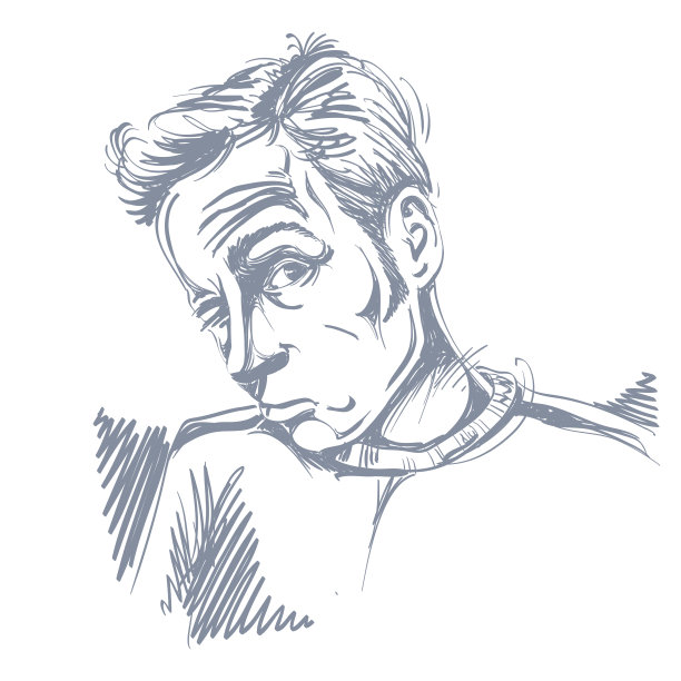 矢量画的醉汉或赌徒皱纹在他的前额。黑白照片，狡猾的家伙。图片下载