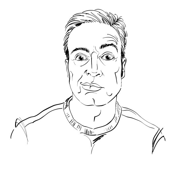 手绘的向量插图的怀疑的家伙与短头发。黑白的画面，年轻人脸上的表情，震惊的人。图片下载