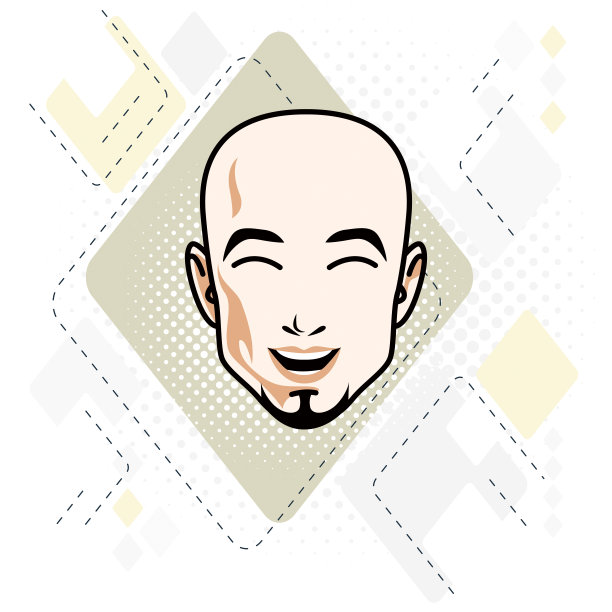 白种人人脸，矢量人头插图。有魅力的无毛胡须男性，嬉皮士图片下载