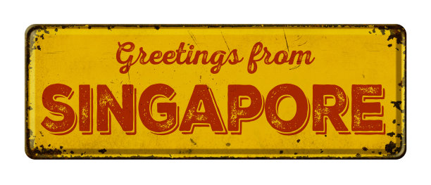 白色背景上的老式金属标志——来自新加坡的问候图片下载