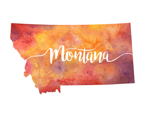 蒙大拿栅格水彩地图插图图片下载