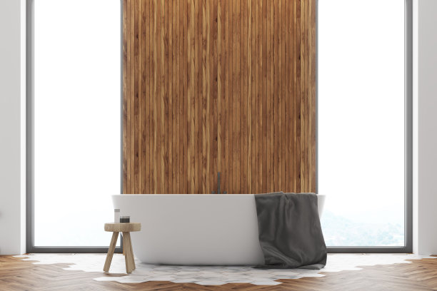 白色和深色的木质浴室内部近距离观察图片下载