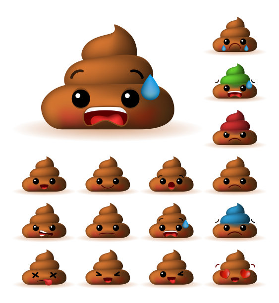 一套可爱的便便表情在白色的背景图片下载
