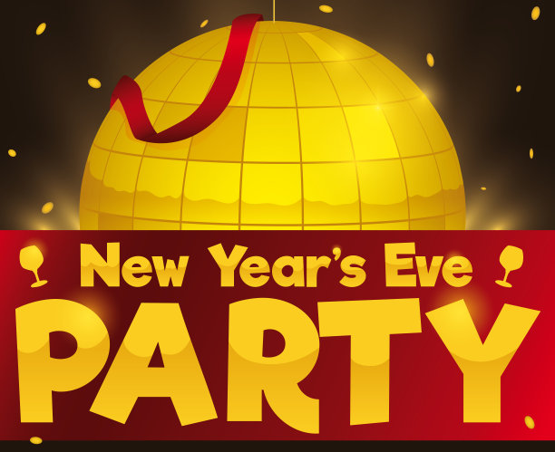迪斯科球与五彩纸屑和丝带新年派对图片下载