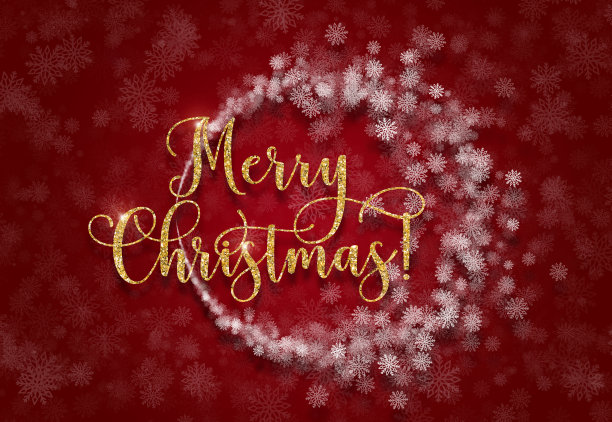 红色背景上有金色文字的贺卡。闪亮的短语圣诞快乐图片下载