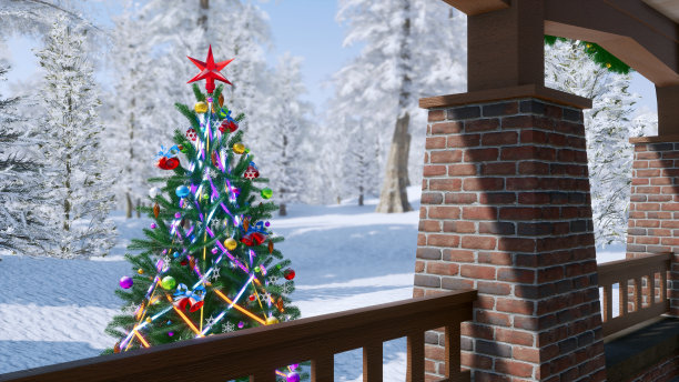 户外装饰圣诞树在白天图片下载
