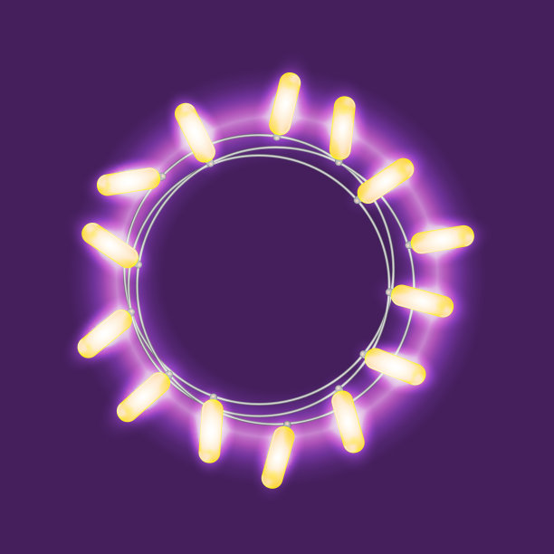 用发光的灯做成的环形花环。独立现实矢量设计元素的节日贺卡，圣诞节，新年，生日，婚礼横幅，海报，网页设计。模拟或模板。图片下载