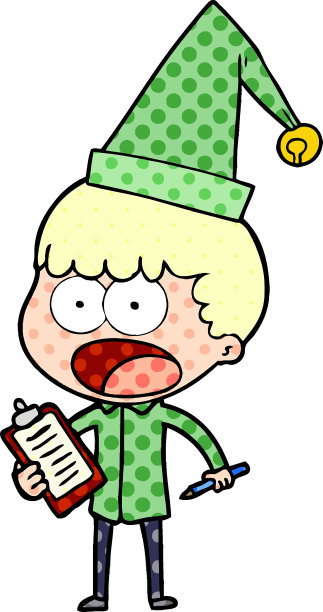 卡通震惊圣诞小精灵与剪贴板和笔图片下载