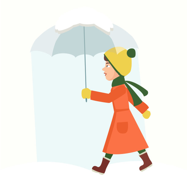 带伞的小女孩在降雪区图片下载