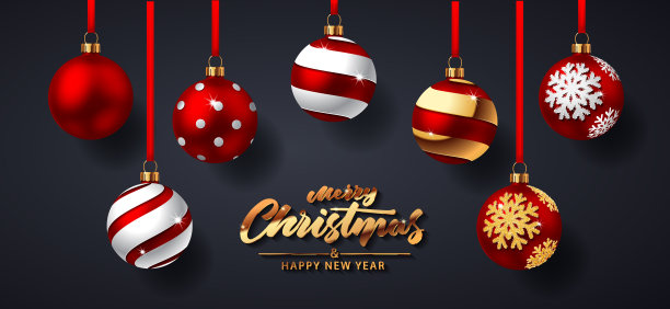 圣诞球与阴影在黑暗的背景。矢量图图片下载