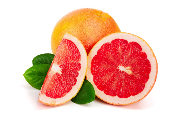 柚子和一半叶子孤立在白色背景上图片下载