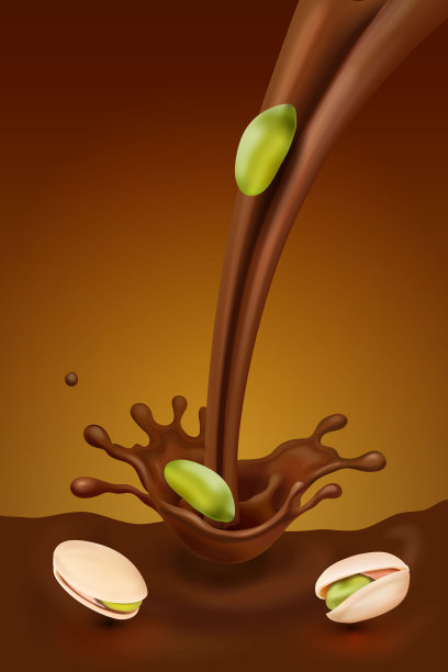 巧克力飞溅和开心果矢量插图图片下载