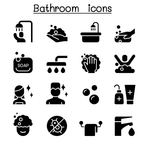 浴室图标设置矢量插图平面设计图片下载