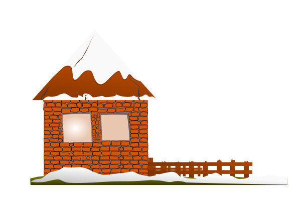 砖砌的房子和木制的篱笆，以雪为背景图片下载