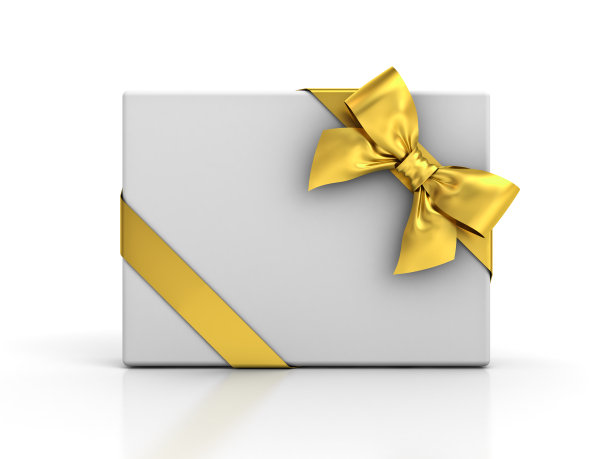 礼盒与金色丝带和蝴蝶结孤立在白色背景素材图片