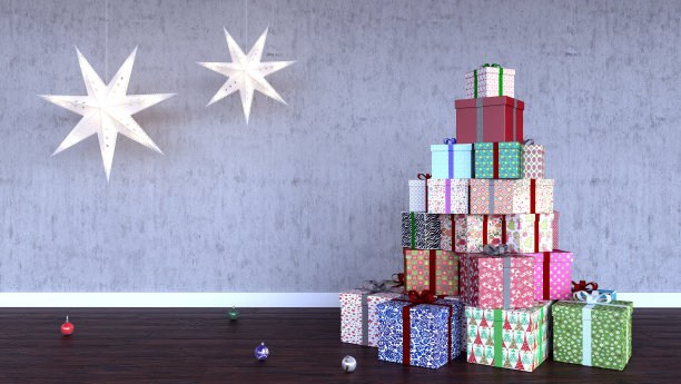 空房间与圣诞装饰和礼物3d渲染图片下载