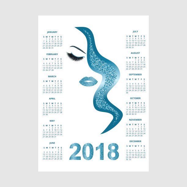 女性与闪闪的化妆2018年日历矢量插图图片下载