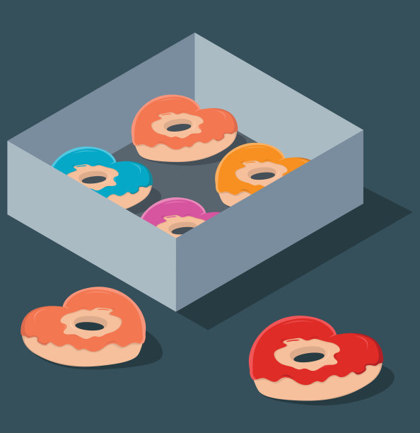 心形甜甜圈矢量插图图片下载