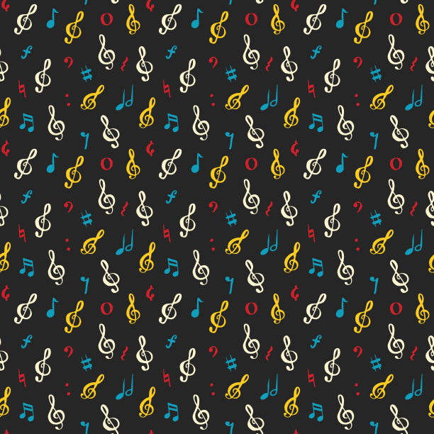 音乐音符无缝模式矢量插图。手绘素描涂鸦音乐音符符号素材图片