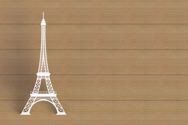 木制的白色埃菲尔铁塔，3D渲染图片下载
